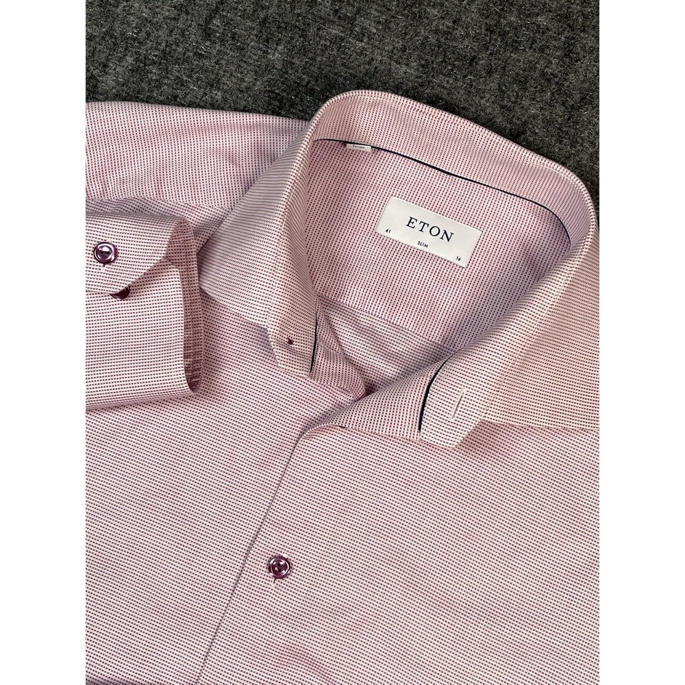 Eton Signature Twill Textured Slim Fit Dress Shirt Multi Men 41/16 Cotton New